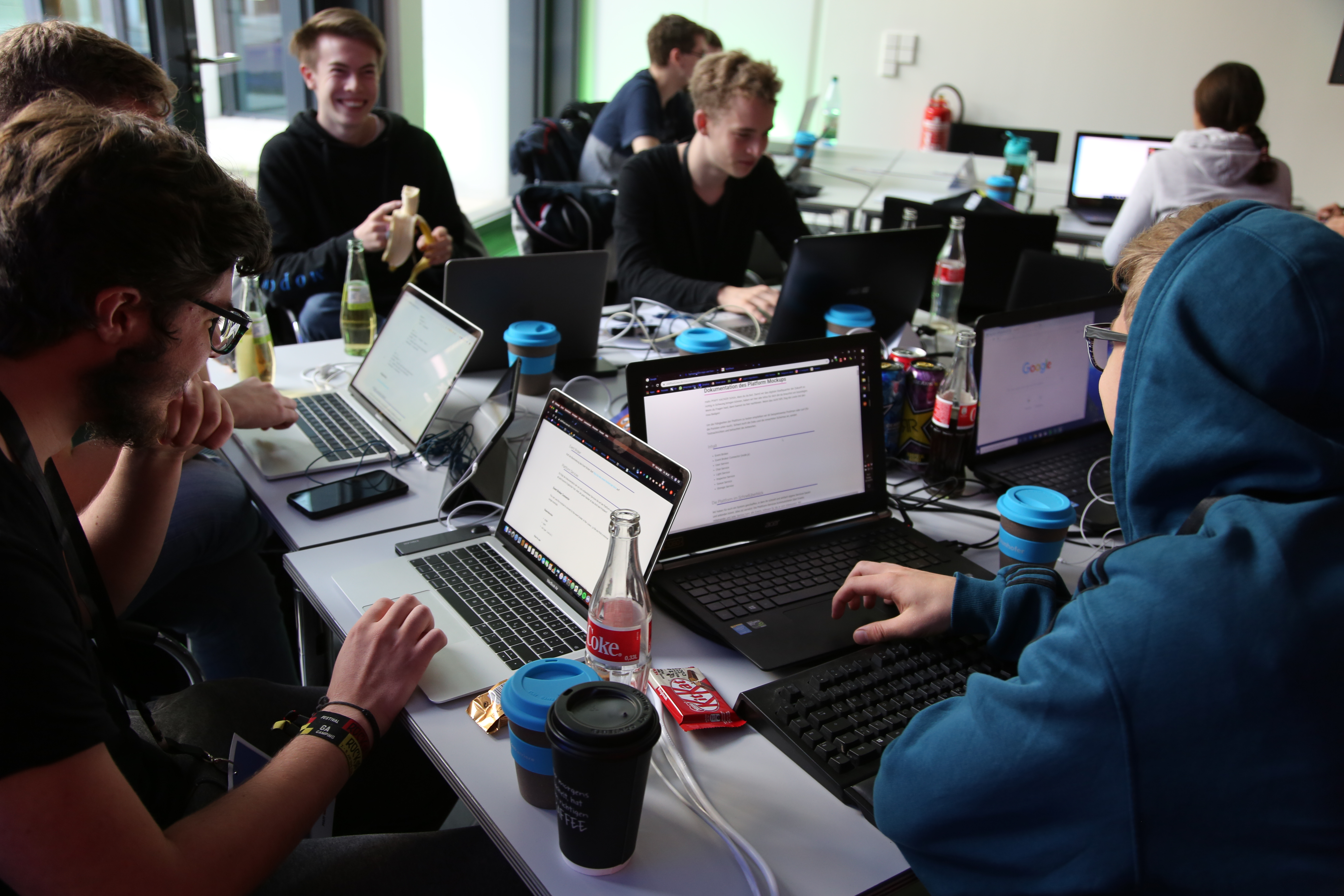 A table with hackathon participants